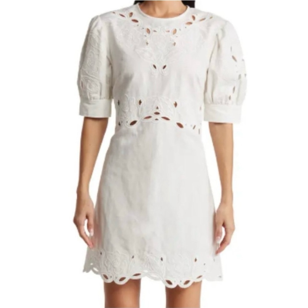 Derek Lam 10 Crosby Soft White Everette embroidered Puff sleeve dress